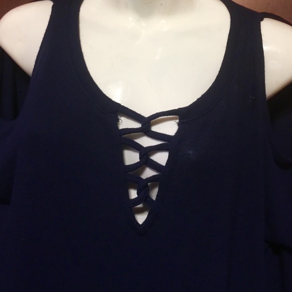 Aeropostale Blue cold shoulder sweater large - Picture 2 of 5